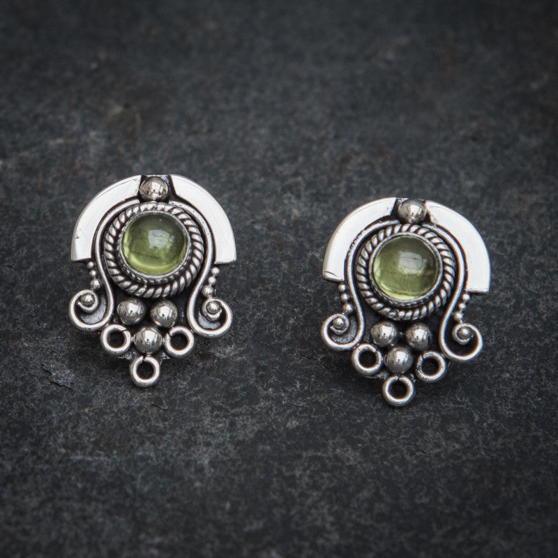 Peridot and Sterling Silver Detail Stud Earrings - Beyond Biasa