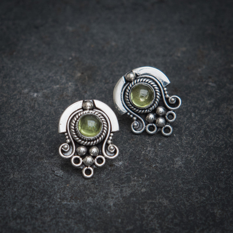 Peridot and Sterling Silver Detail Stud Earrings - Beyond Biasa