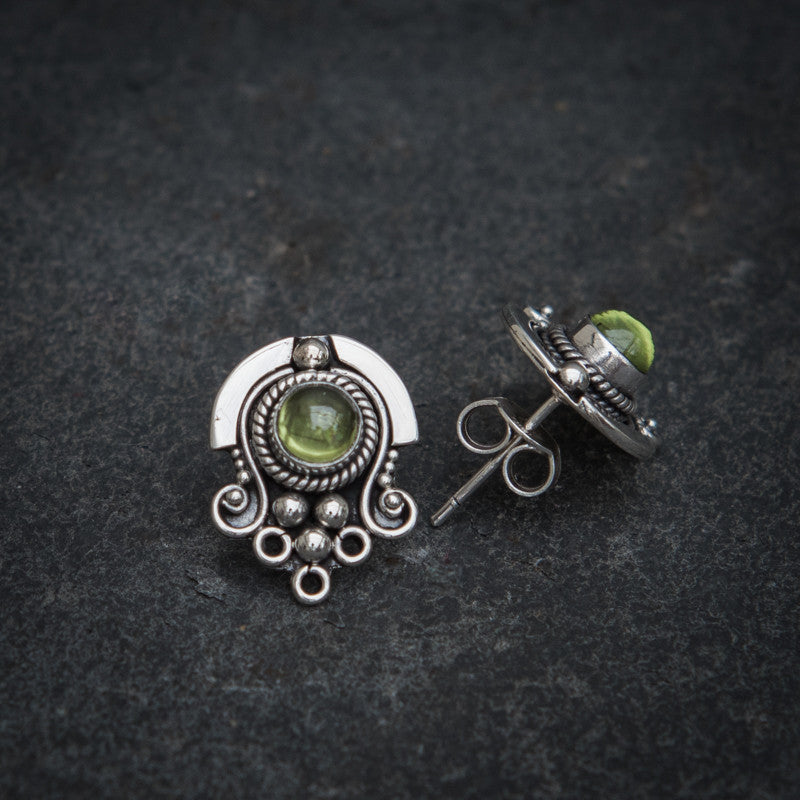 Peridot and Sterling Silver Detail Stud Earrings - Beyond Biasa