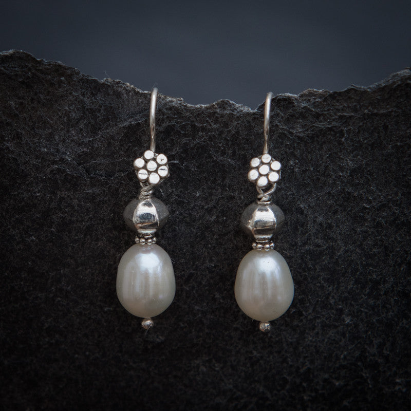 White Freshwater Pearl and Sterling Silver Drop Earrings - Beyond Biasa