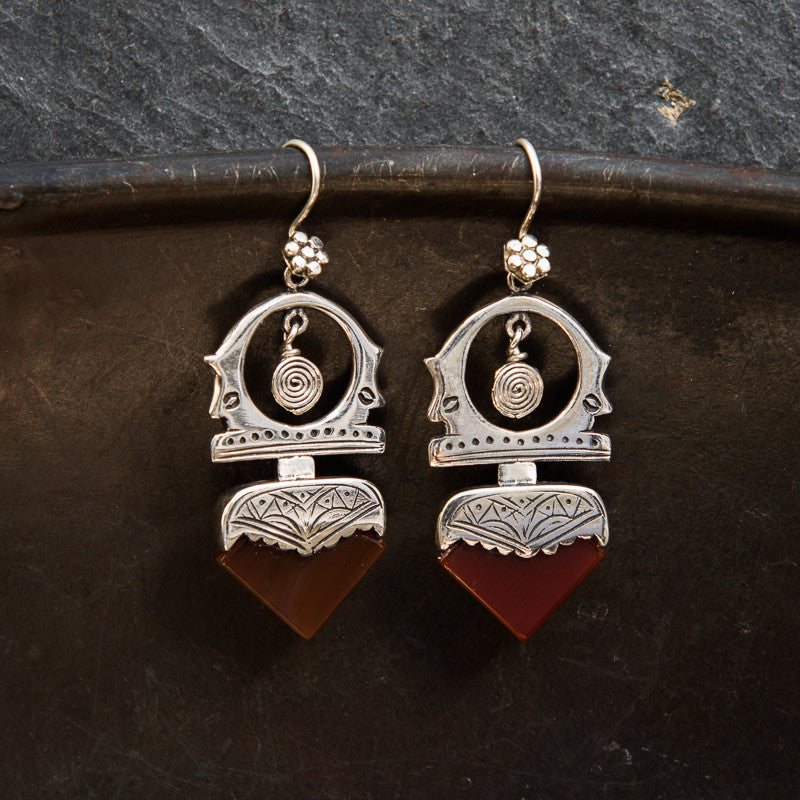 Sterling Silver and Carnelian 'Tuareg' Earrings - Beyond Biasa