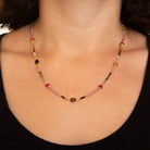 Dainty tourmaline gemstone beaded necklace with pink rubies and 18k gold vermeil 