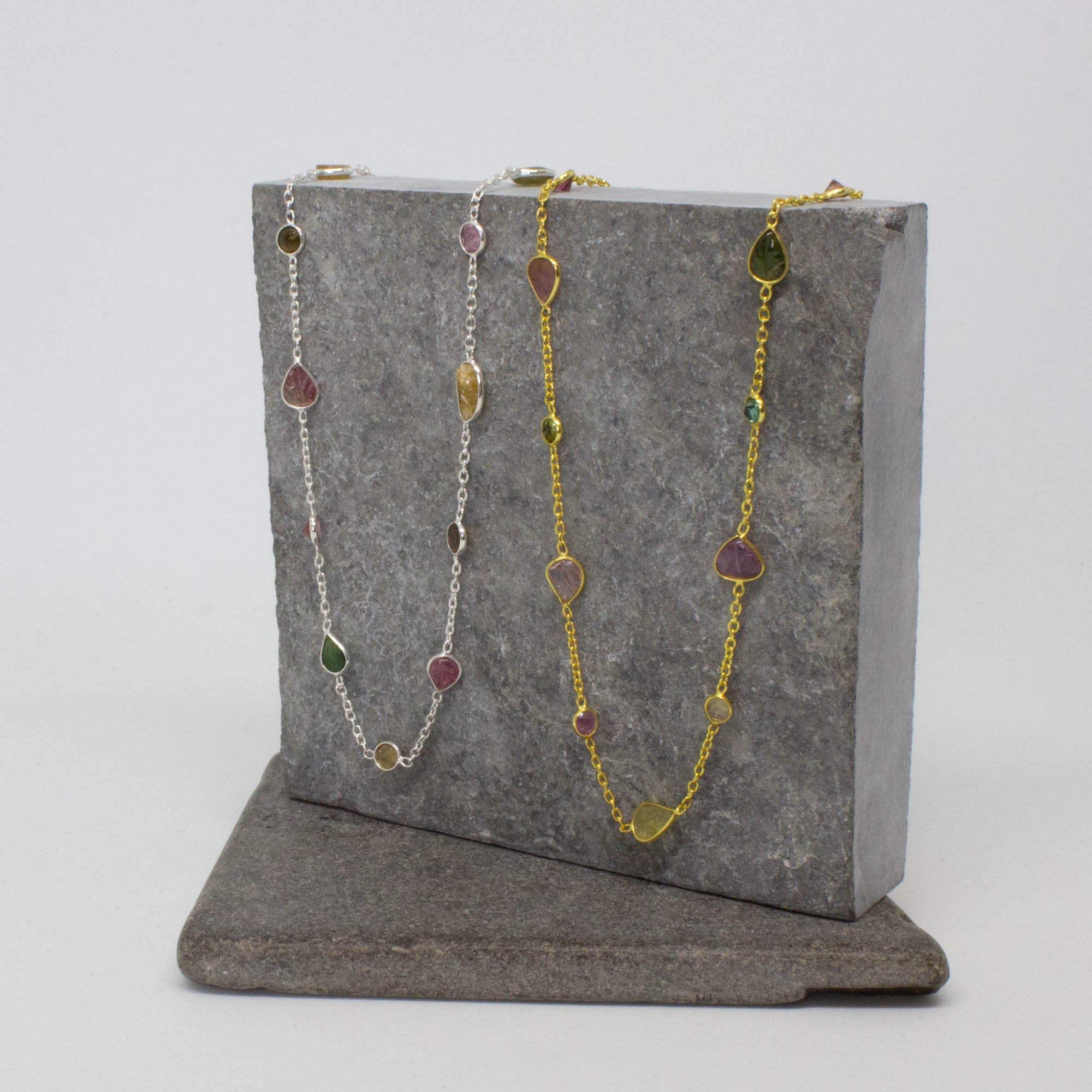 Dainty silver and 18k gold vermeil and tourmaline gemstone necklace | Beyond Biasa