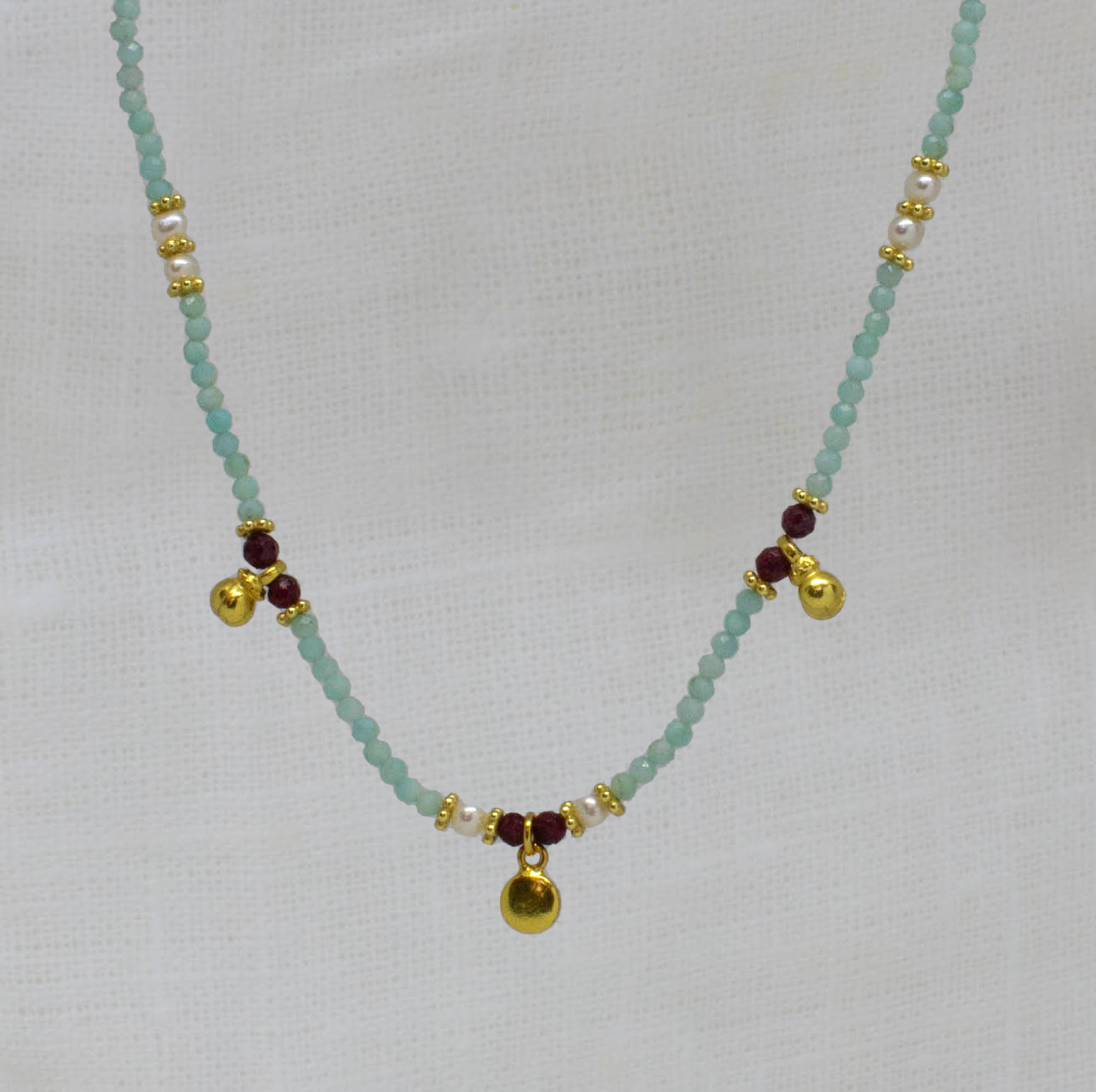 Flora Gemstone Beaded Necklace in Amazonite - Beyond Biasa