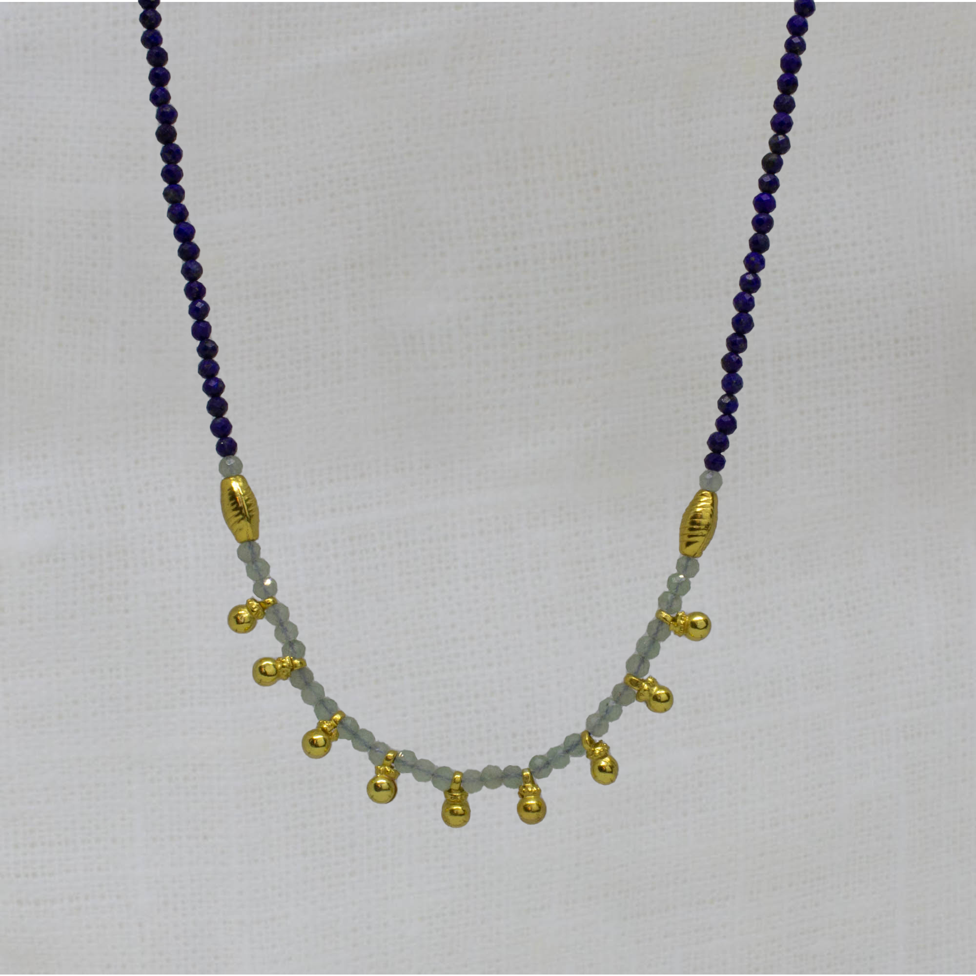Willow Gemstone Beaded Necklace in Aventurine and Lapis - Beyond Biasa
