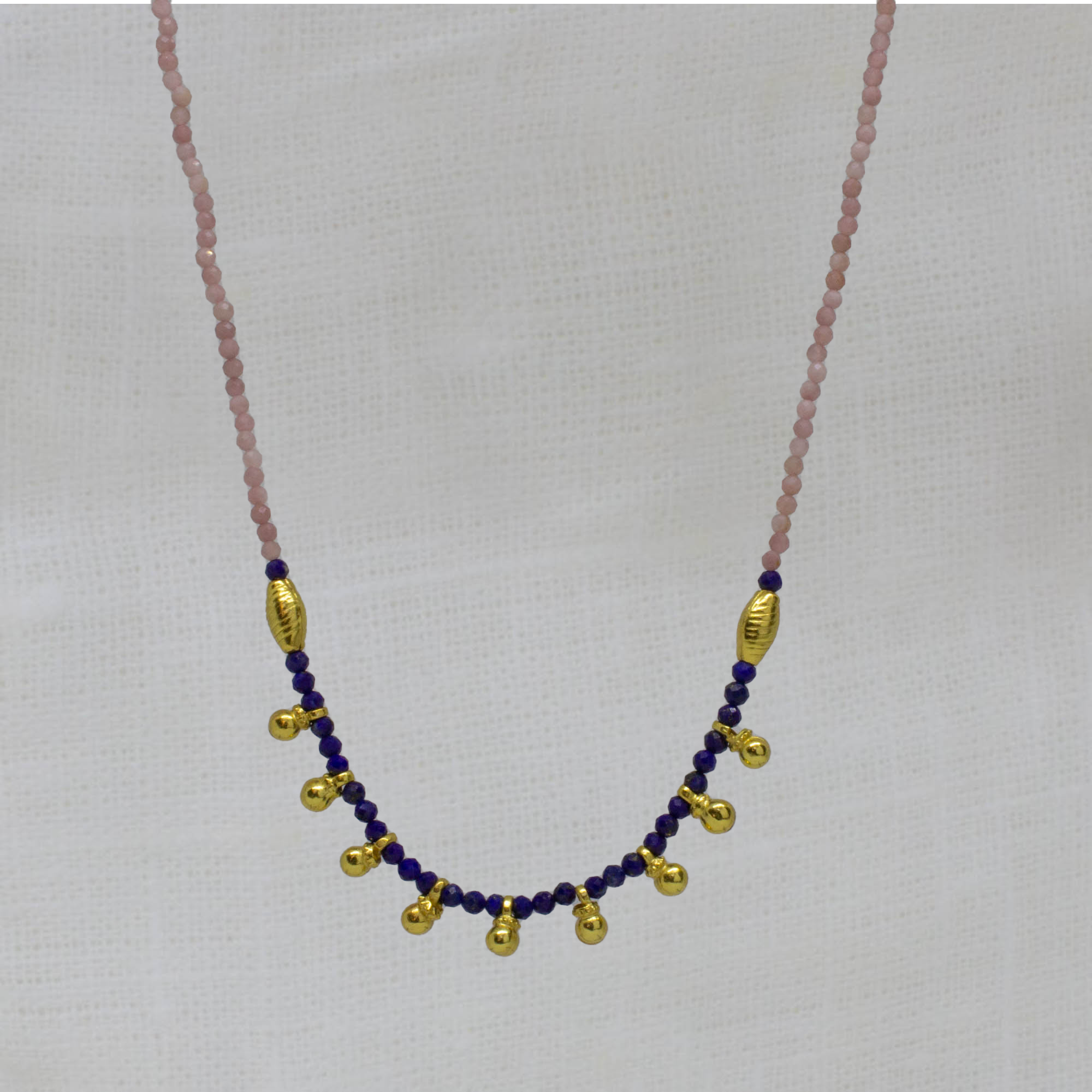 Willow Gemstone Beaded Necklace in Lapis and Pink Opal - Beyond Biasa