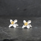Brushed Silver and Gold Vermeil Flower Stud Earrings - Beyond Biasa
