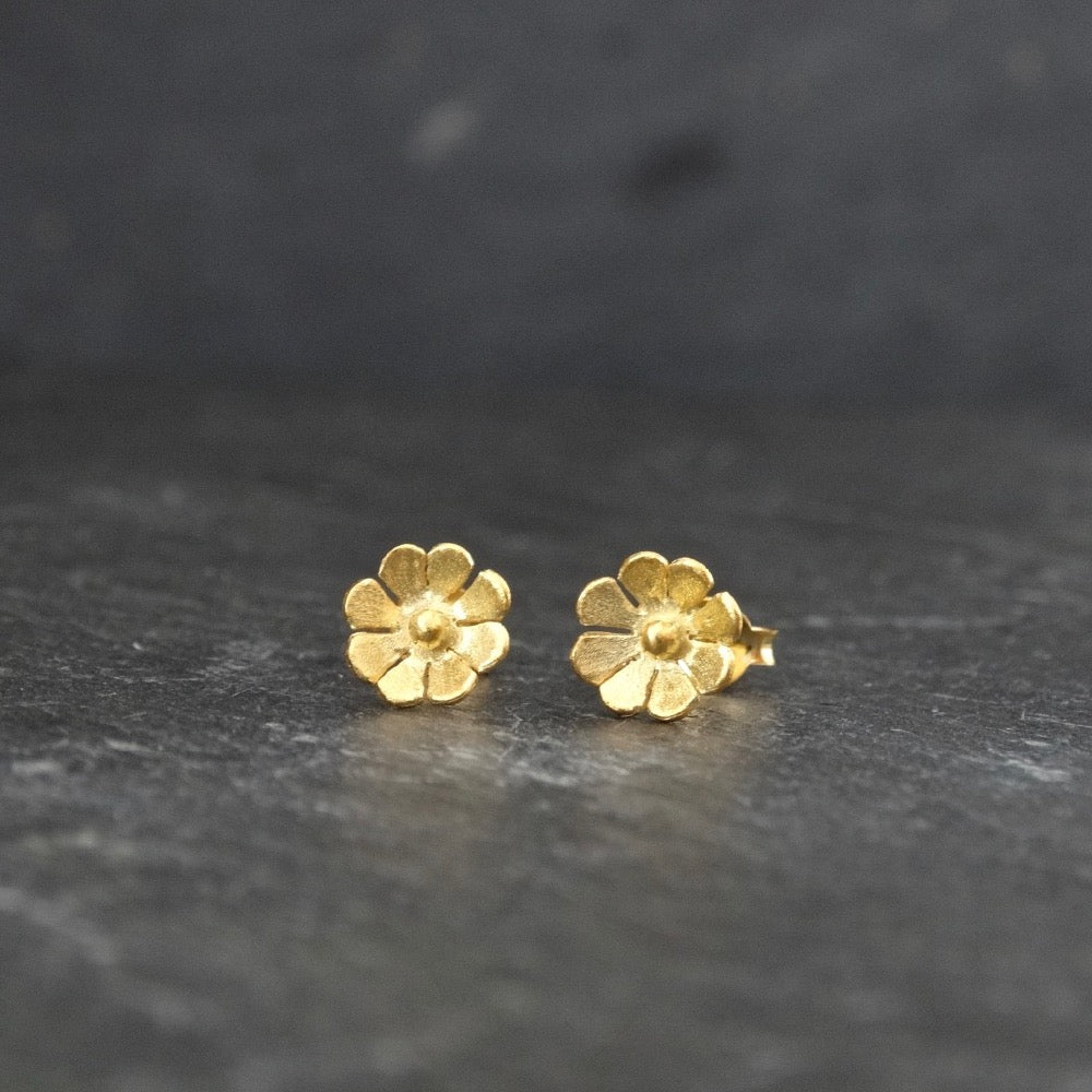 Petite Flower Stud Earrings in Brushed Silver and Gold Vermeil - Beyond Biasa