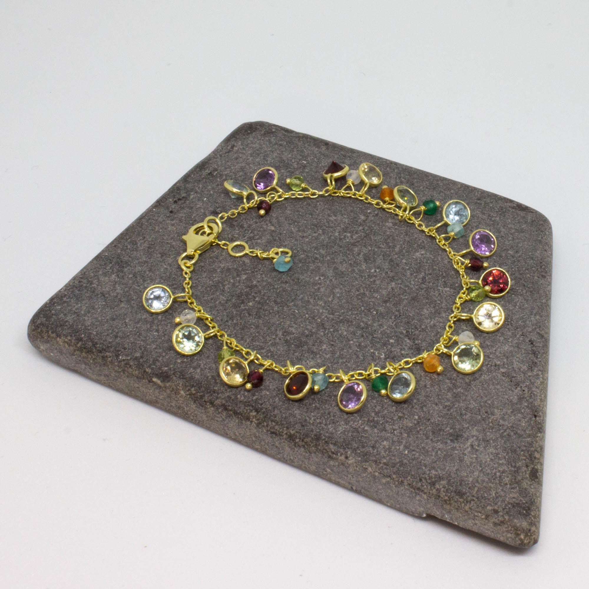 Multi Gemstone Trace Chain Link Bracelet in 18k Gold Vermeil