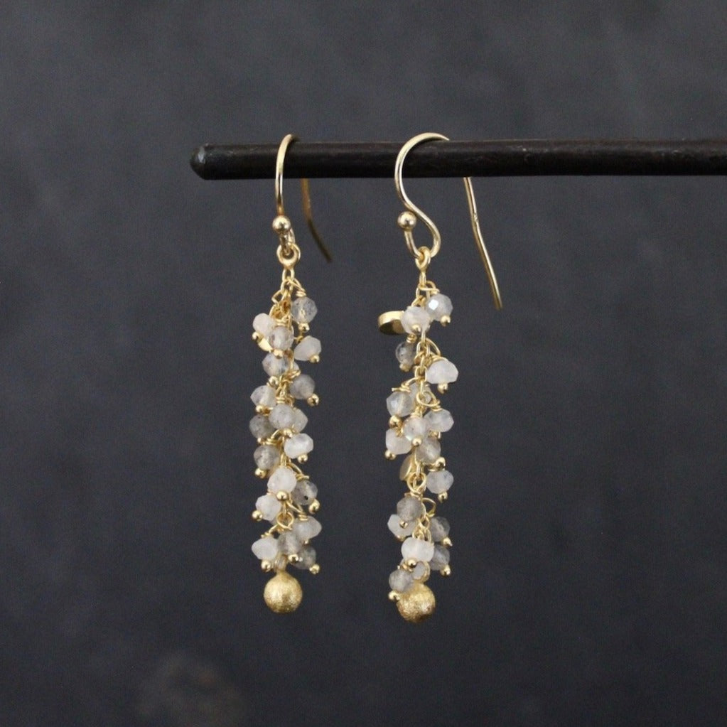 Labradorite, Moonstone and Gold Vermeil Cluster Earrings - Beyond Biasa