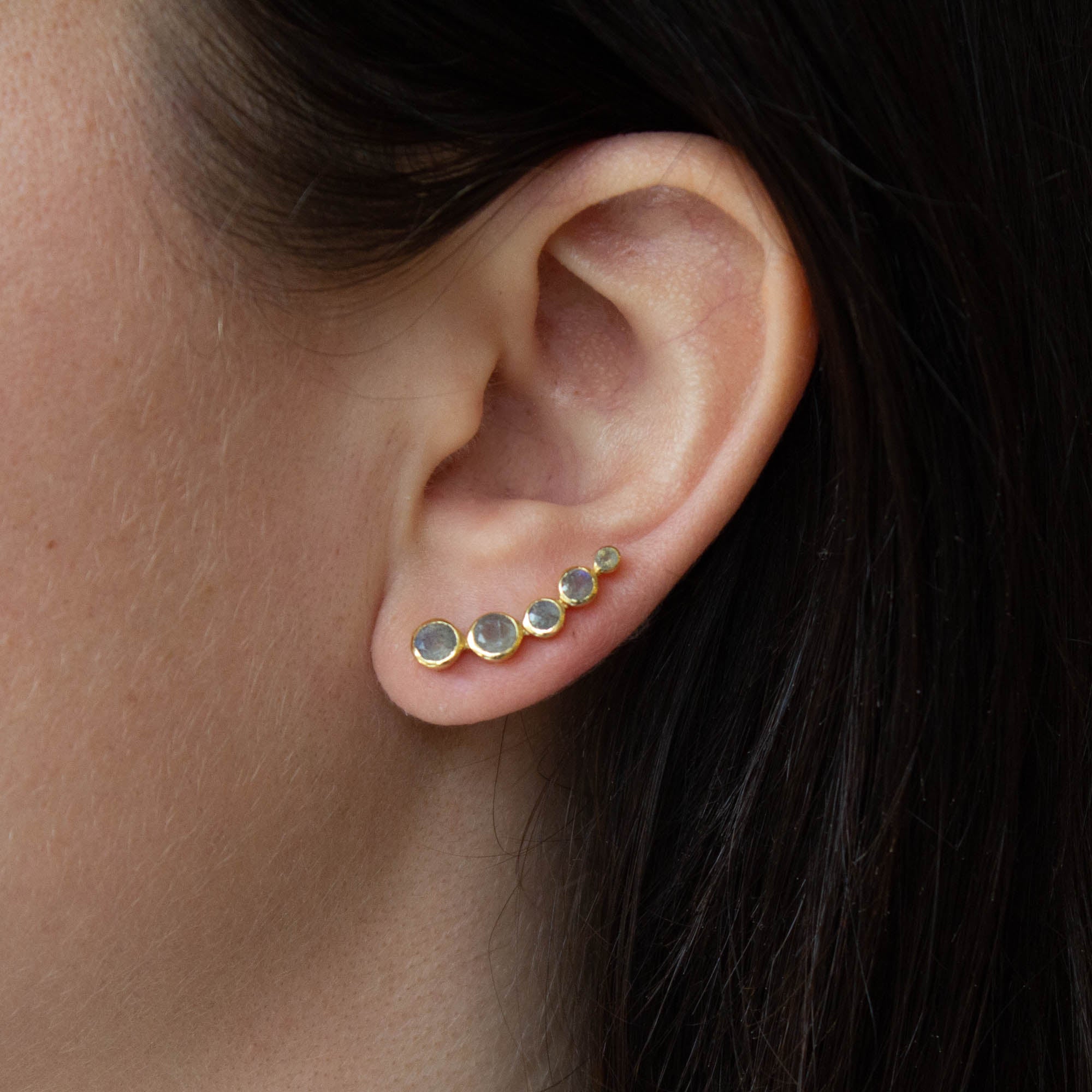 Round Gemstone Ear Climber Earrings in 18k Gold Vermeil Beyond Biasa