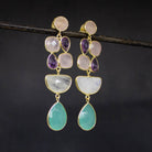 Rose Quartz, Amethyst, Moonstone and Chalcedony Multi Stone Earrings - Beyond Biasa