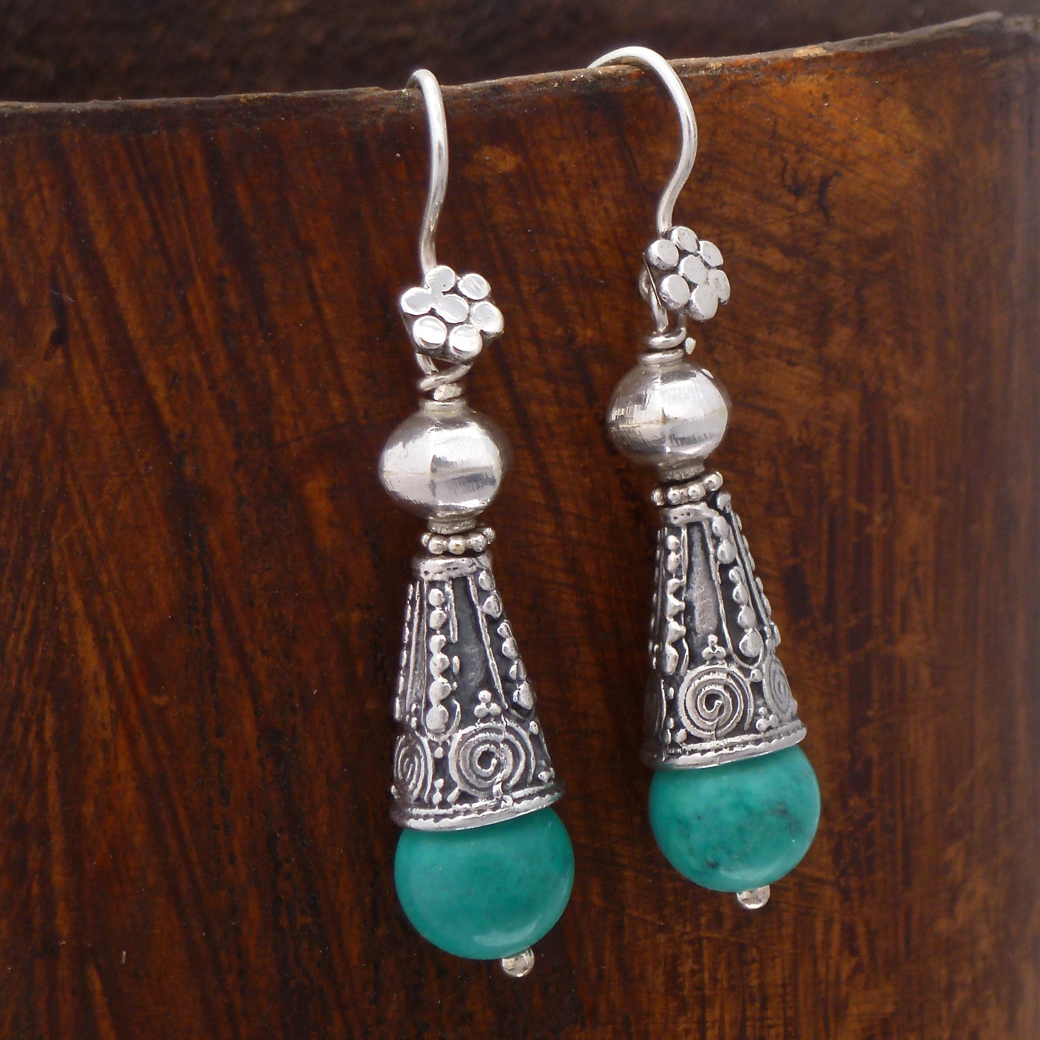 Turquoise and Sterling Silver Flute Earrings - Beyond Biasa