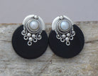 Black Onyx and Freshwater Pearl Stud Earrings - Beyond Biasa