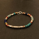 Semi-precious gemstone beaded bracelet with turquoise, lapis, amazonite and coral and silver, copper and brass - Beyond Biasa 