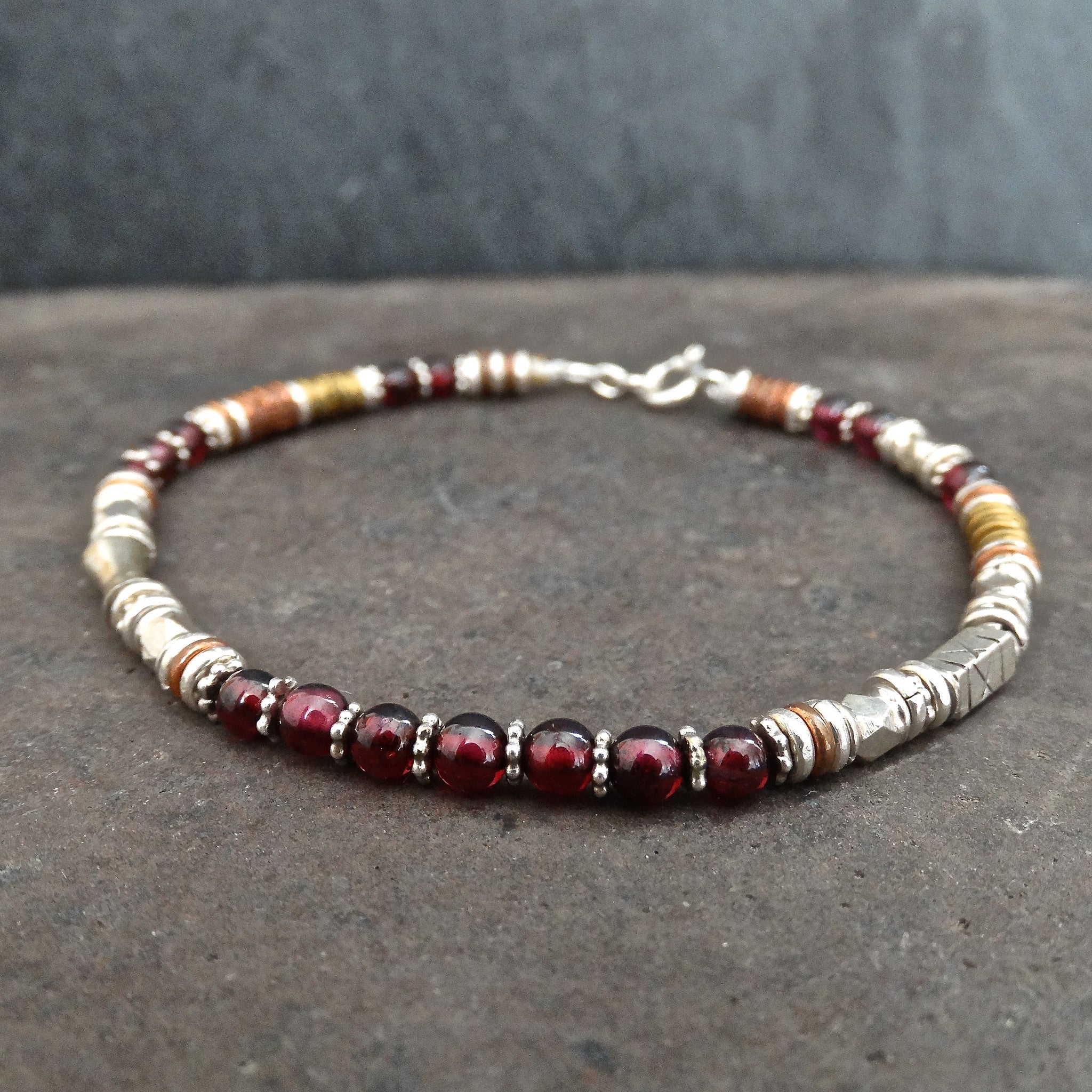 Garnet Bracelet with Sterling Silver Copper and Brass - Beyond Biasa