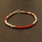 Gemstone beaded bracelet, handmade with red coral, sterling silver, copper and brass beads - Beyond Biasa