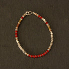 Gemstone beaded bracelet, handmade with red coral, sterling silver, copper and brass beads - Beyond Biasa