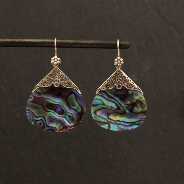 Orecchini A Goccia Libellula In Argento Sterling 925 Con Conchiglia Abalone E Filigrana – 36,6 Mm – Ipoallergenici - 2