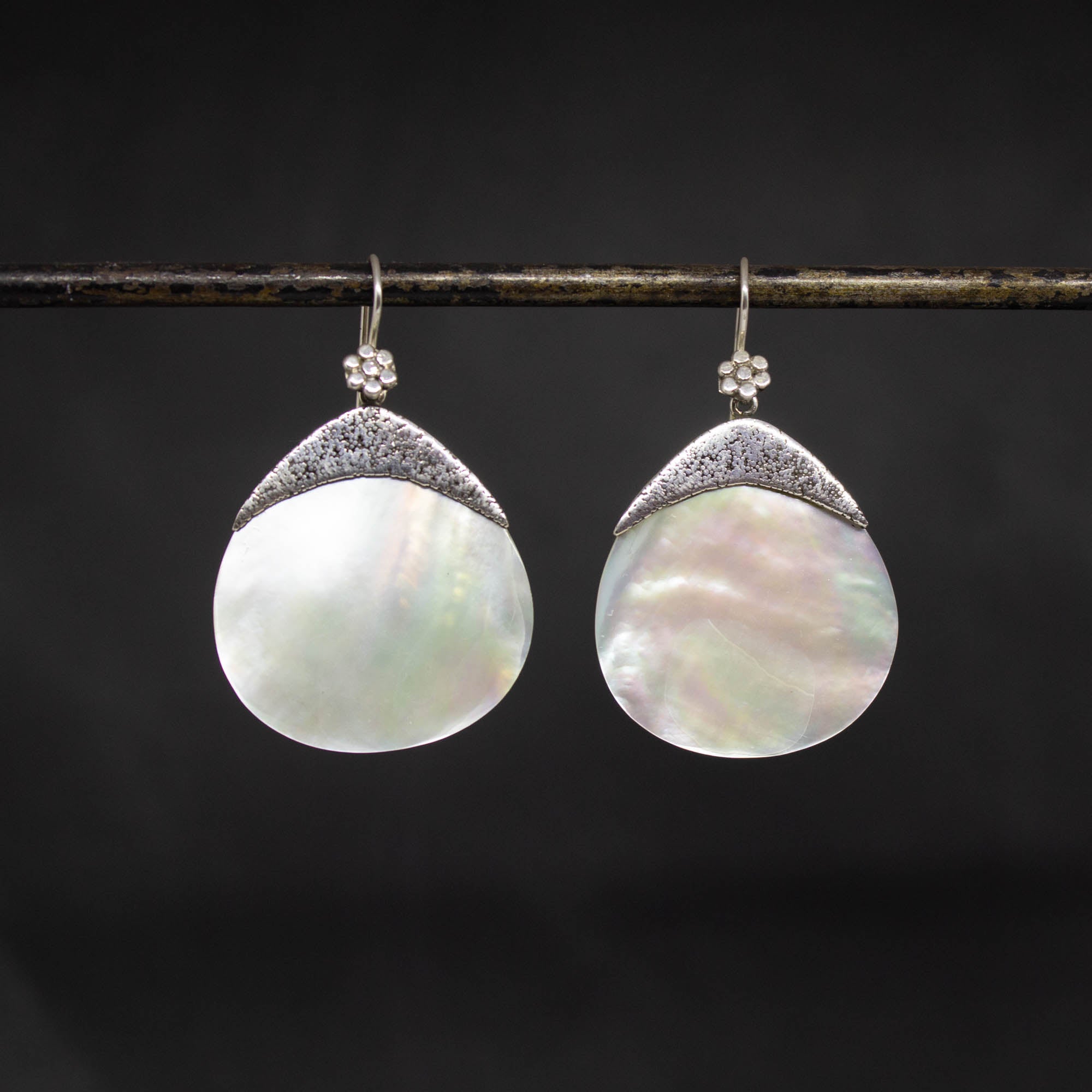 Mother of Pearl and Silver Granulation Teardrop Earrings - Beyond Biasa