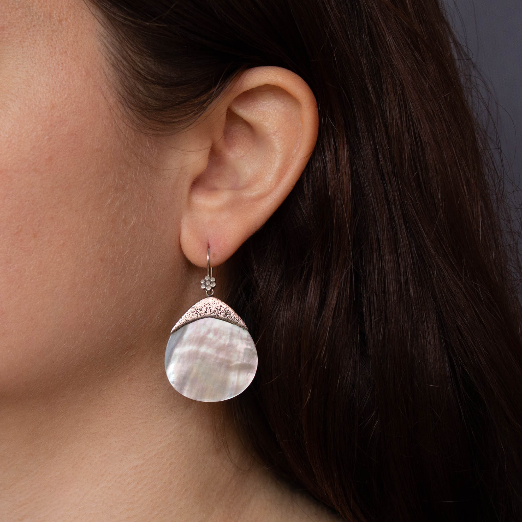 Mother of Pearl and Silver Granulation Teardrop Earrings - Beyond Biasa