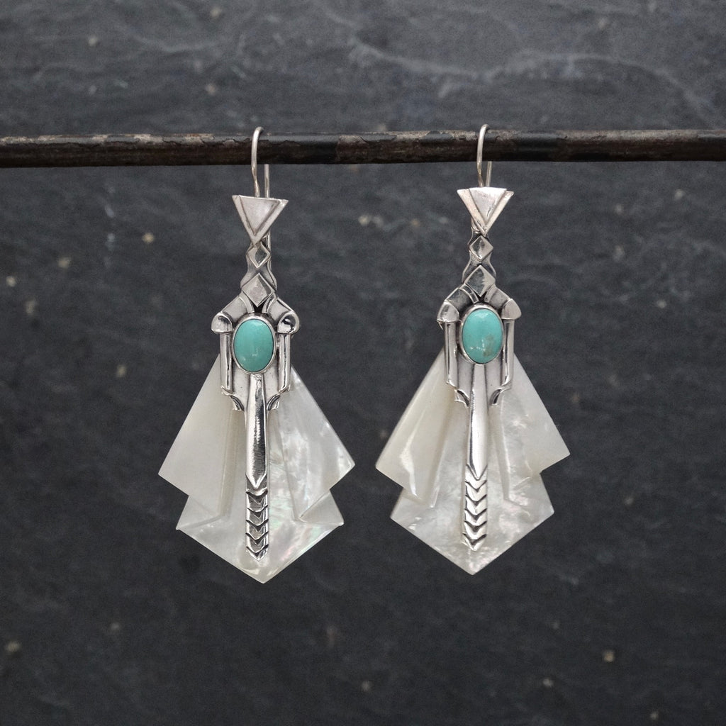 Mother of Pearl and Turquoise Art Deco Earrings - Beyond Biasa