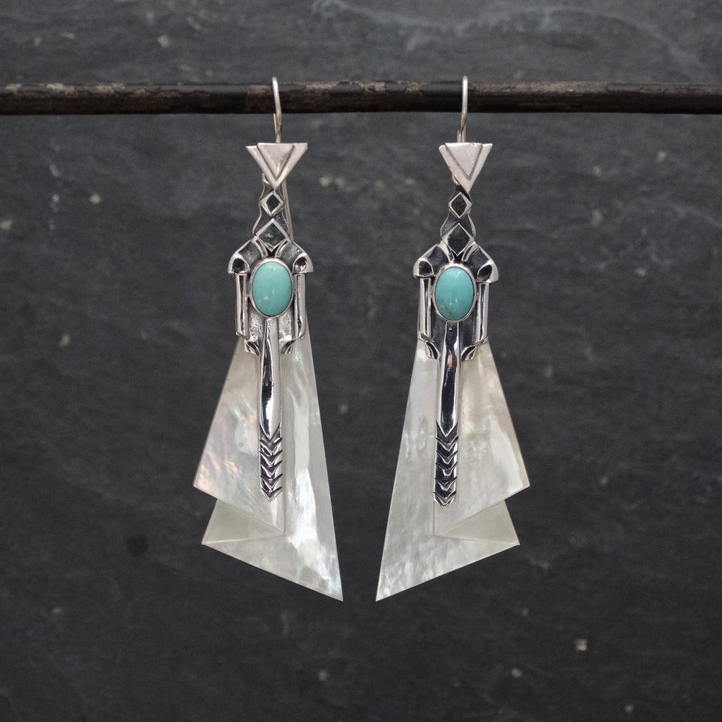 Mother of Pearl and Turquoise Art Deco Earrings - Beyond Biasa