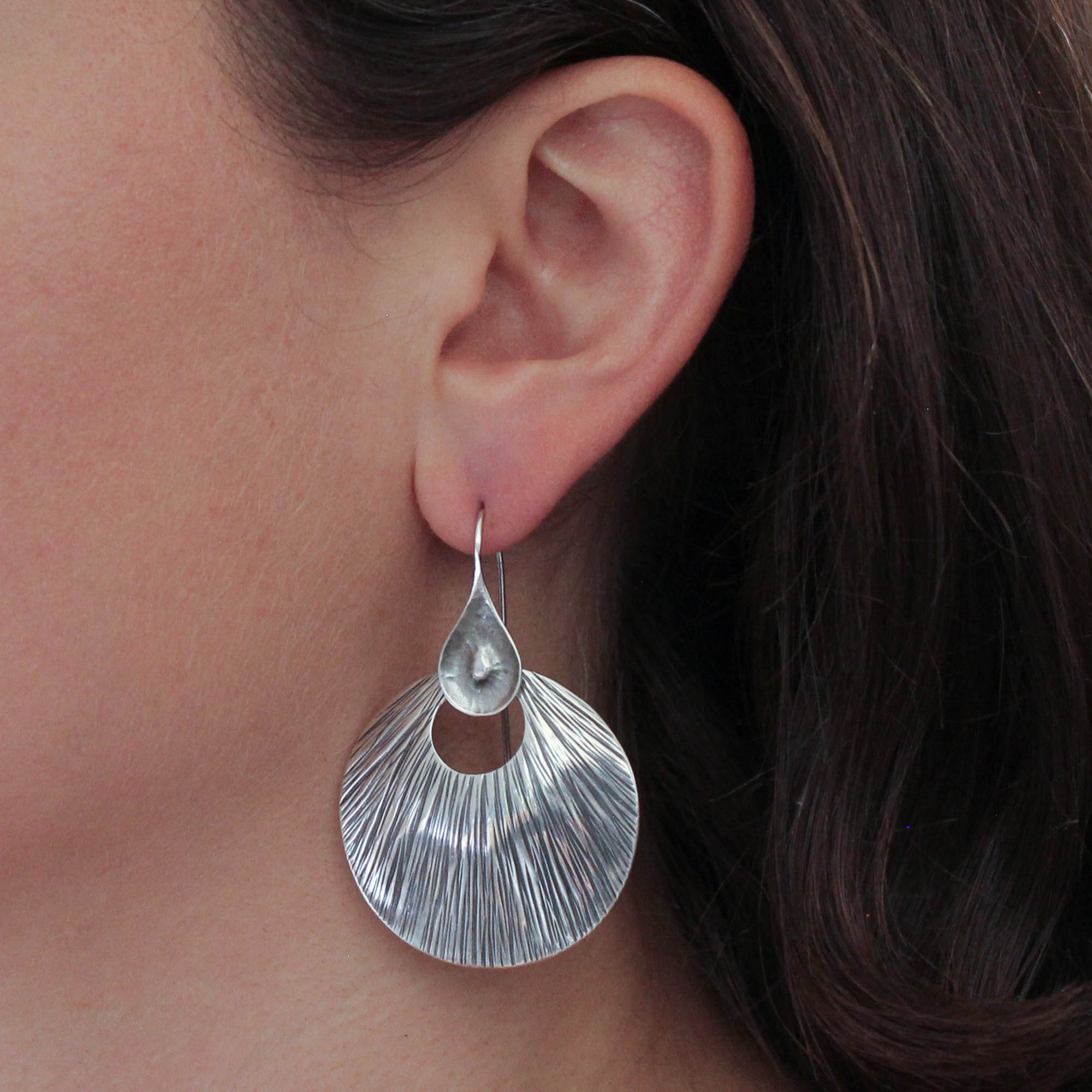 Silver 'Scratched' Circular Earrings - Beyond Biasa