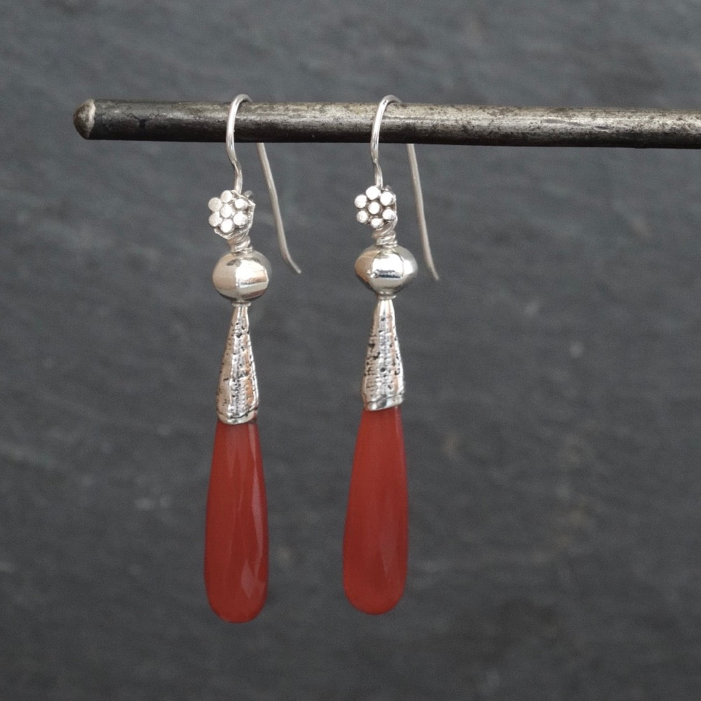 Carnelian and Silver Granulation Earrings - Beyond Biasa