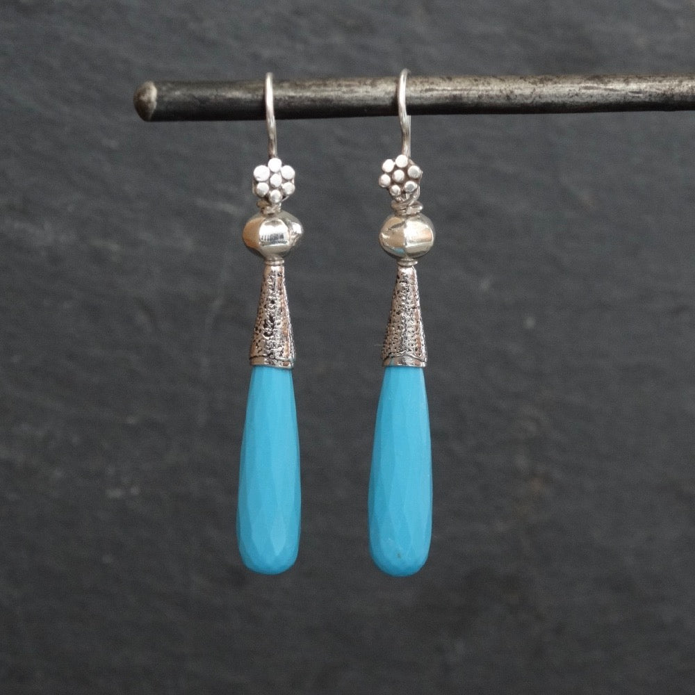 Faceted Turquoise and Silver Granulation Earrings - Beyond Biasa