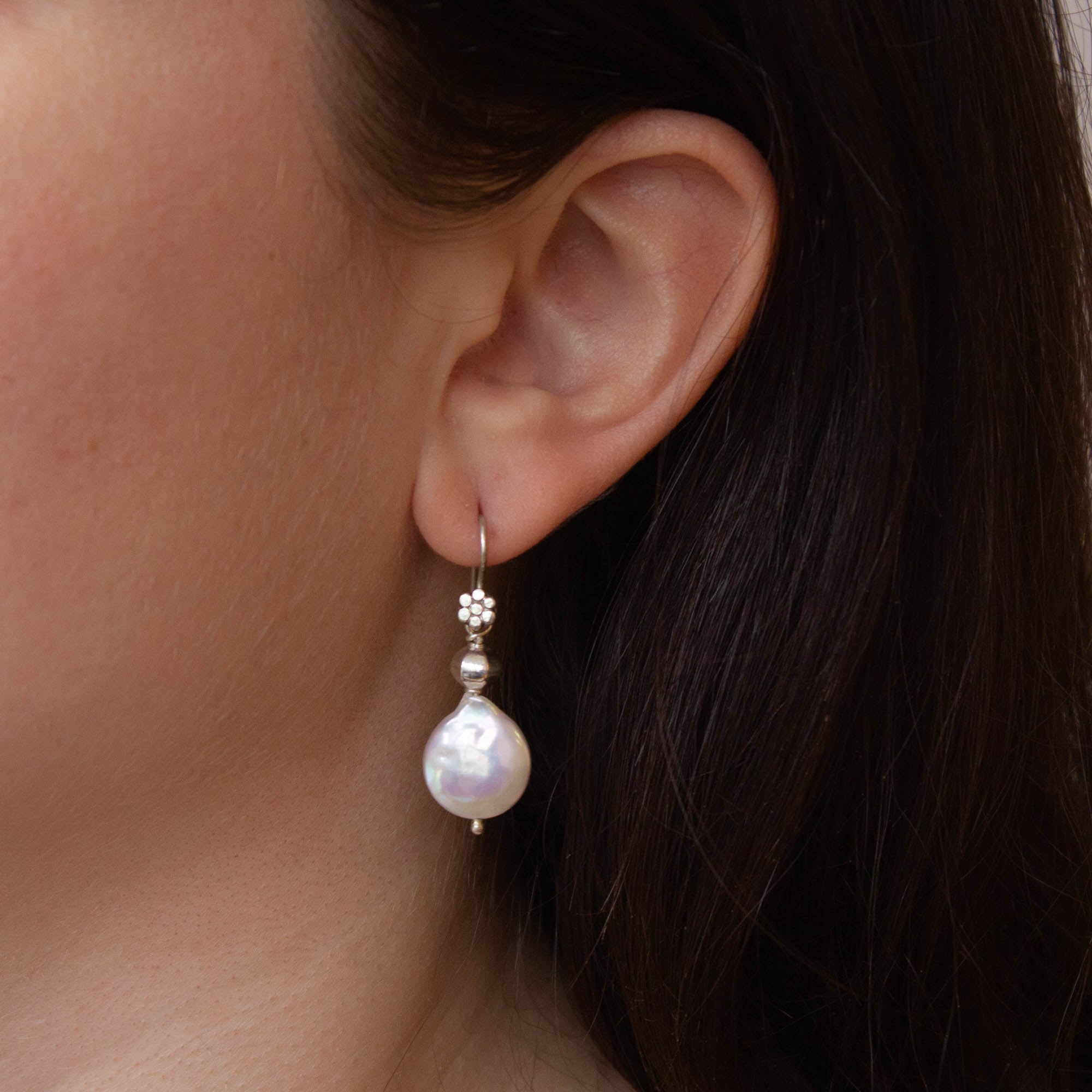 Coin Pearl and Sterling Silver Drop Earrings - Beyond Biasa