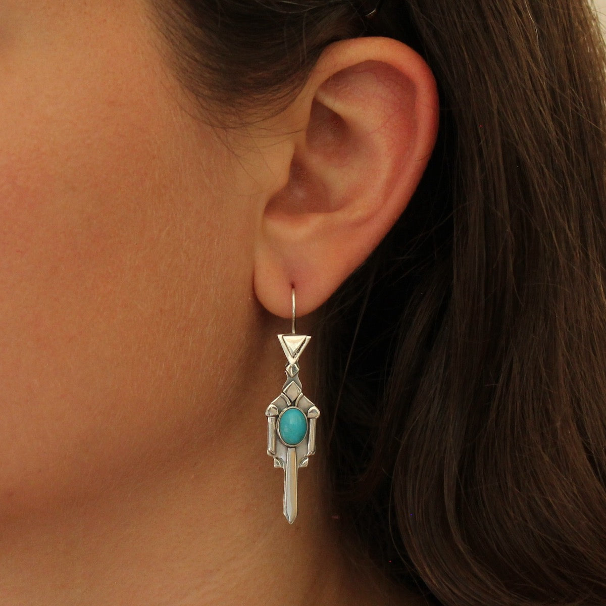 Sterling Silver and Turquoise Art Deco Earrings - Beyond Biasa