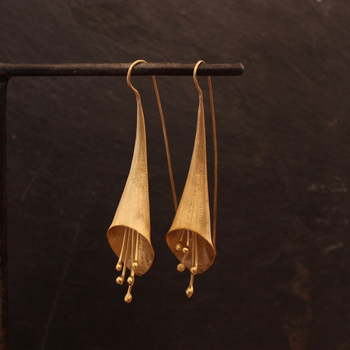 Brushed Gold Flower Flute Earrings