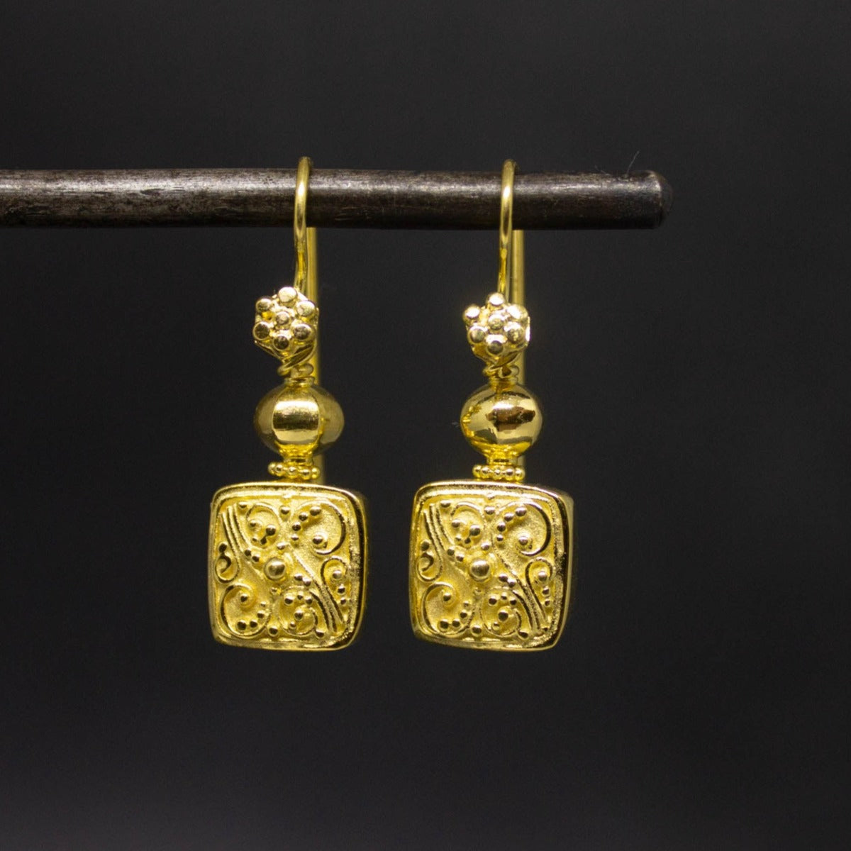 Square Gold Vermeil Granulation Drops - Beyond Biasa