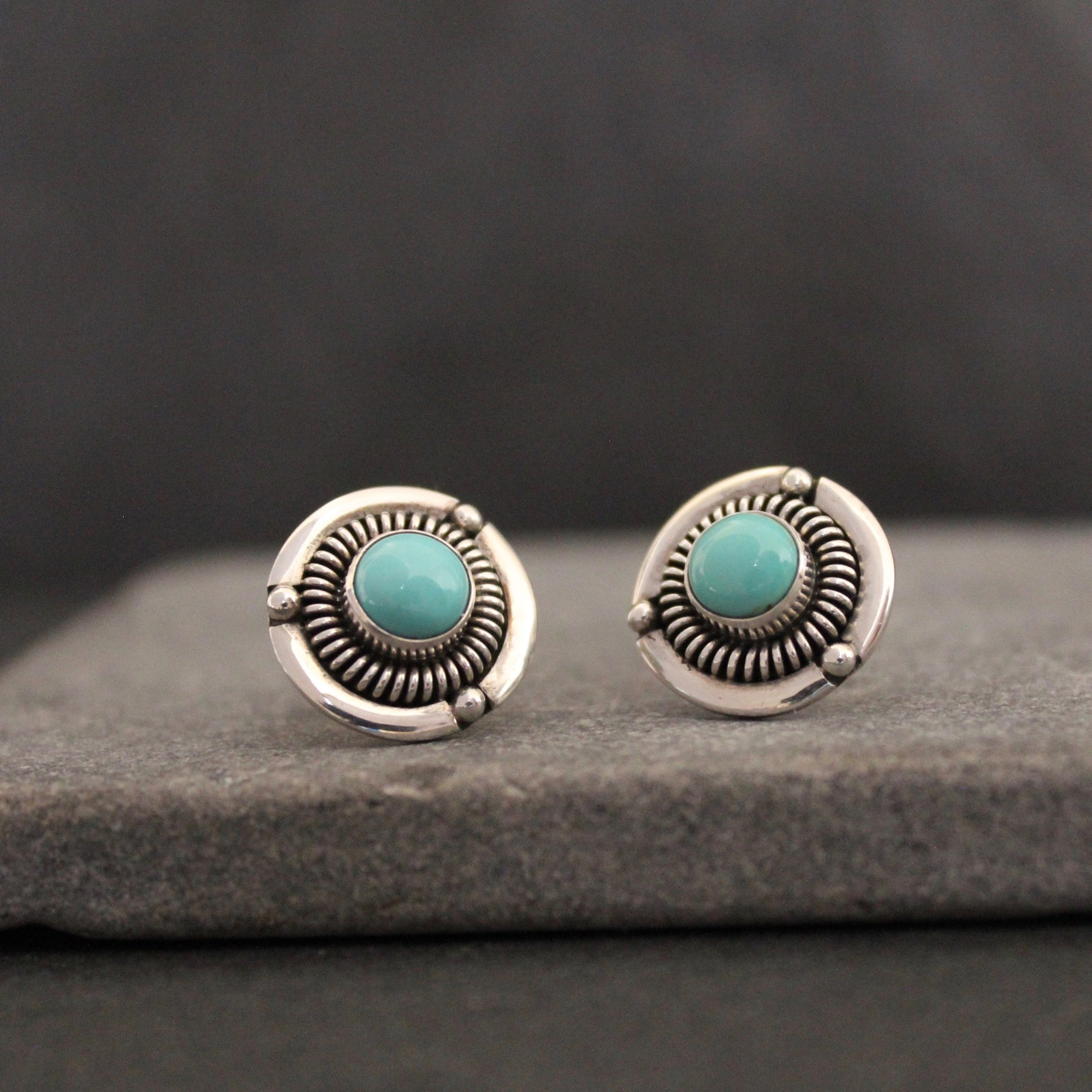 Turquoise and Silver Detailed Stud Earrings - Beyond Biasa