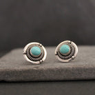 Turquoise and Silver Detailed Stud Earrings - Beyond Biasa