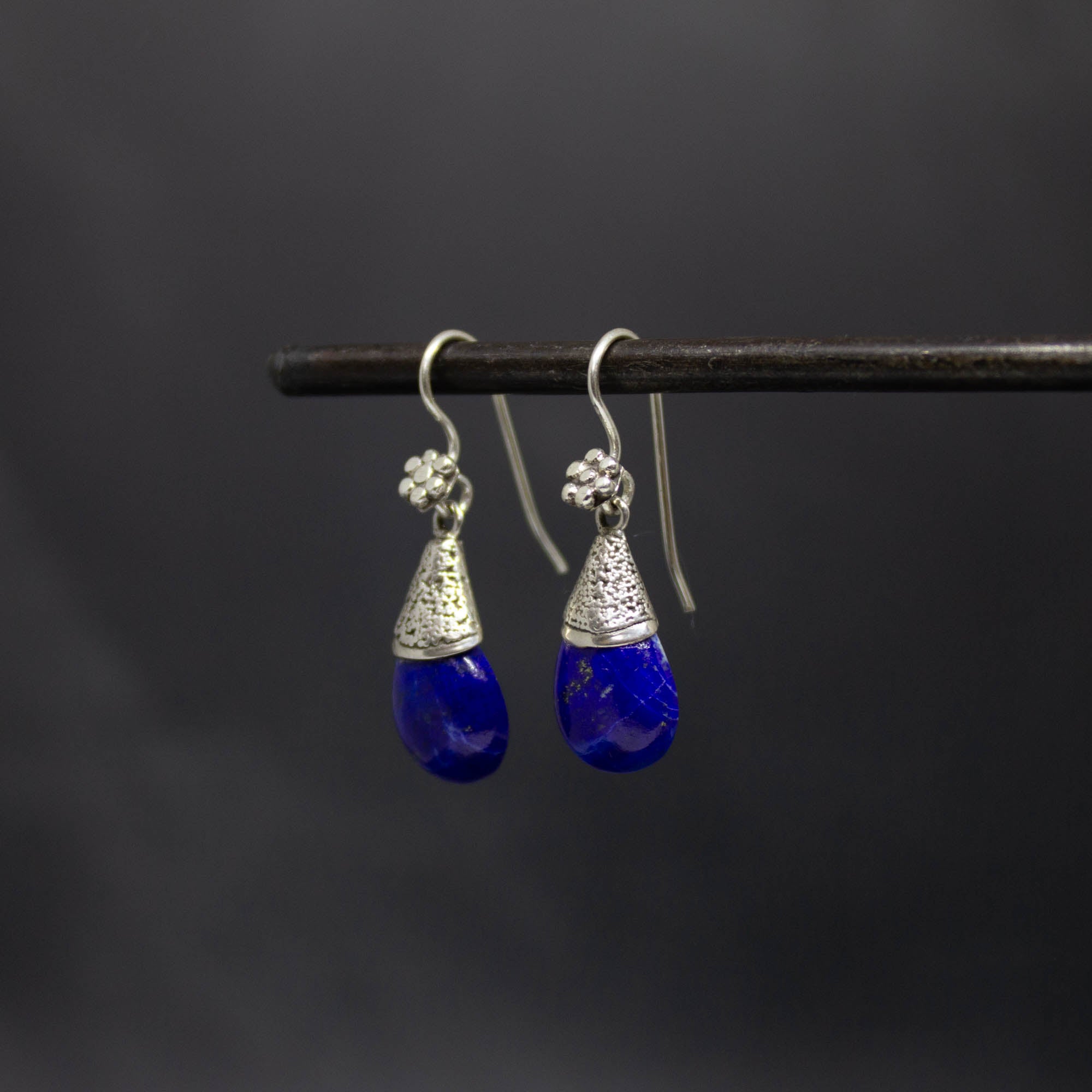 Lapis Lazuli and Silver Granulation Drop Earrings - Beyond Biasa