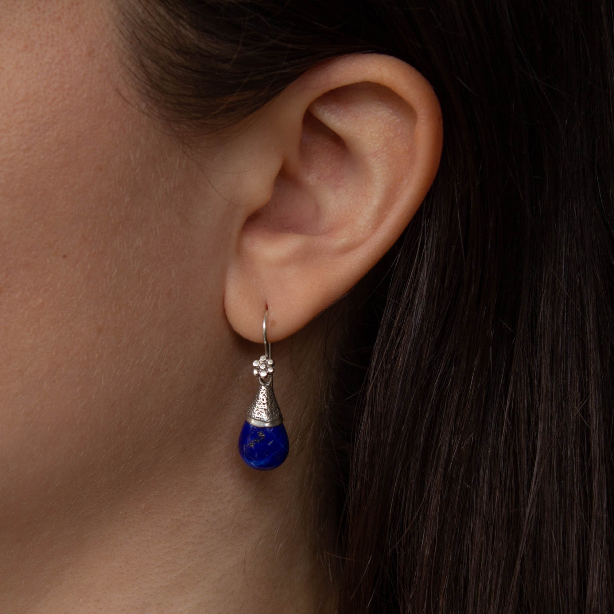 Lapis Lazuli and Silver Granulation Drop Earrings - Beyond Biasa