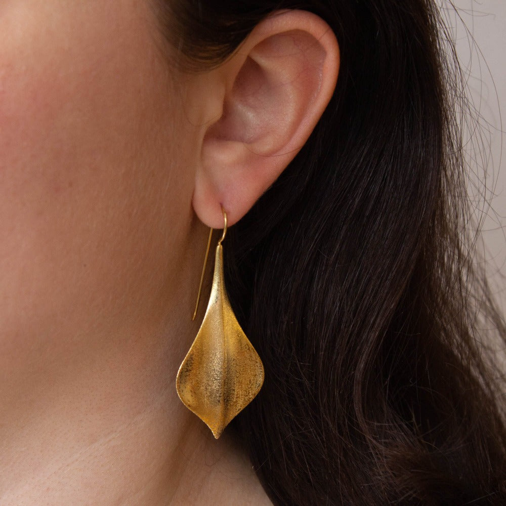 Brushed Gold Ray Leaf Earrings