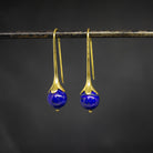 Lapis and Gold Art Nouveau Earrings