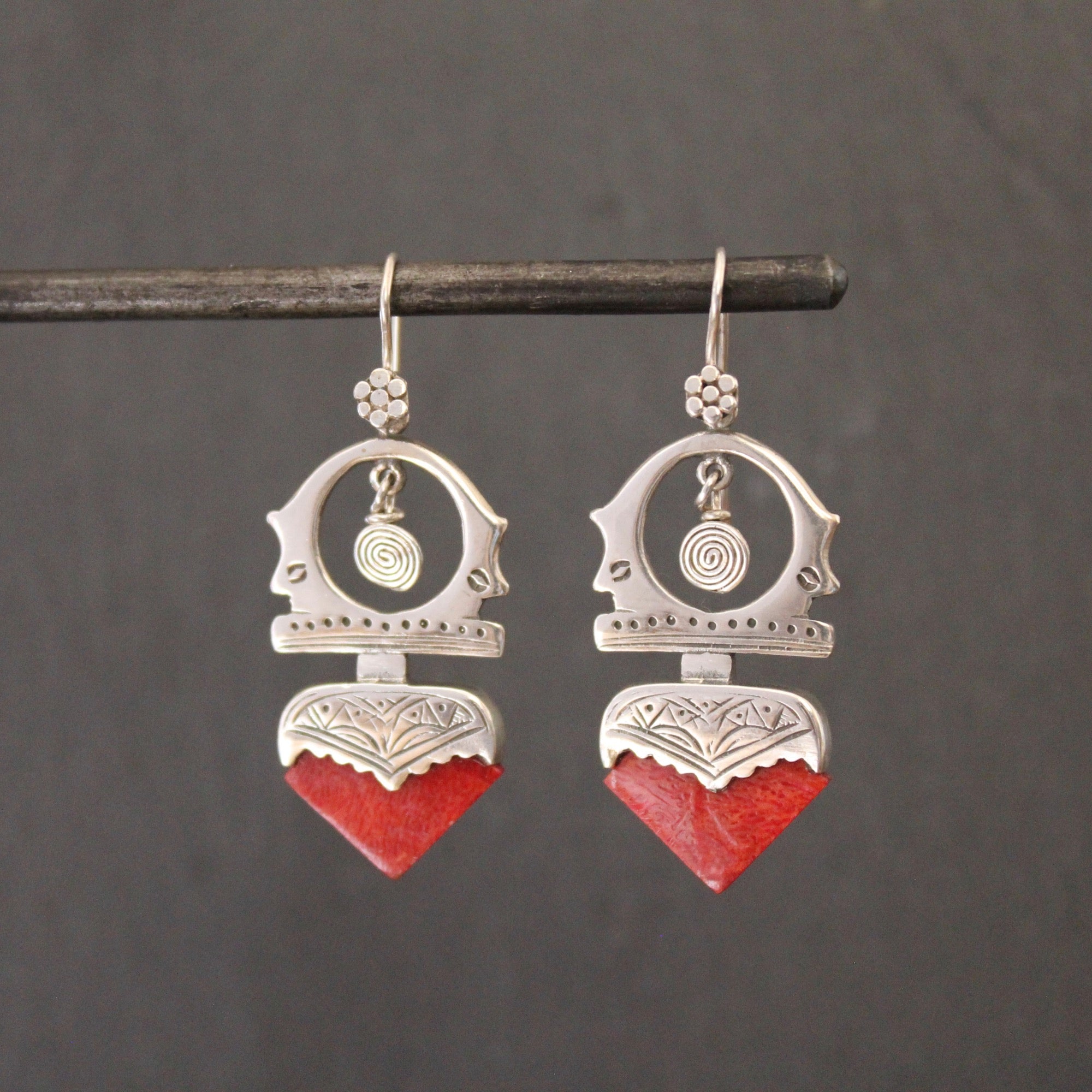 Sterling Silver and Bamboo Coral 'Tuareg' Earrings - Beyond Biasa
