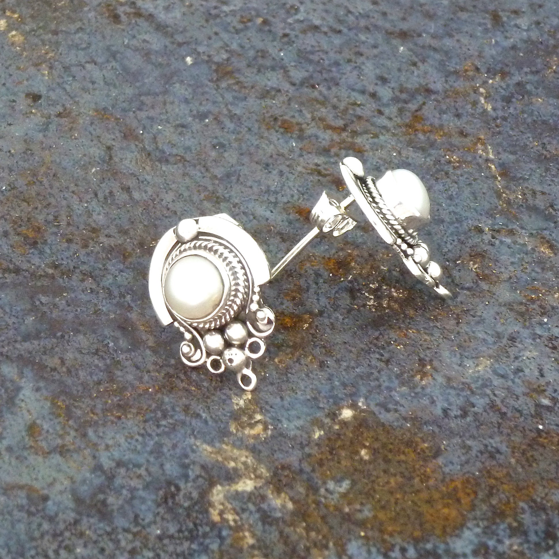 Pearl and Sterling Silver Detail Stud Earrings - Beyond Biasa