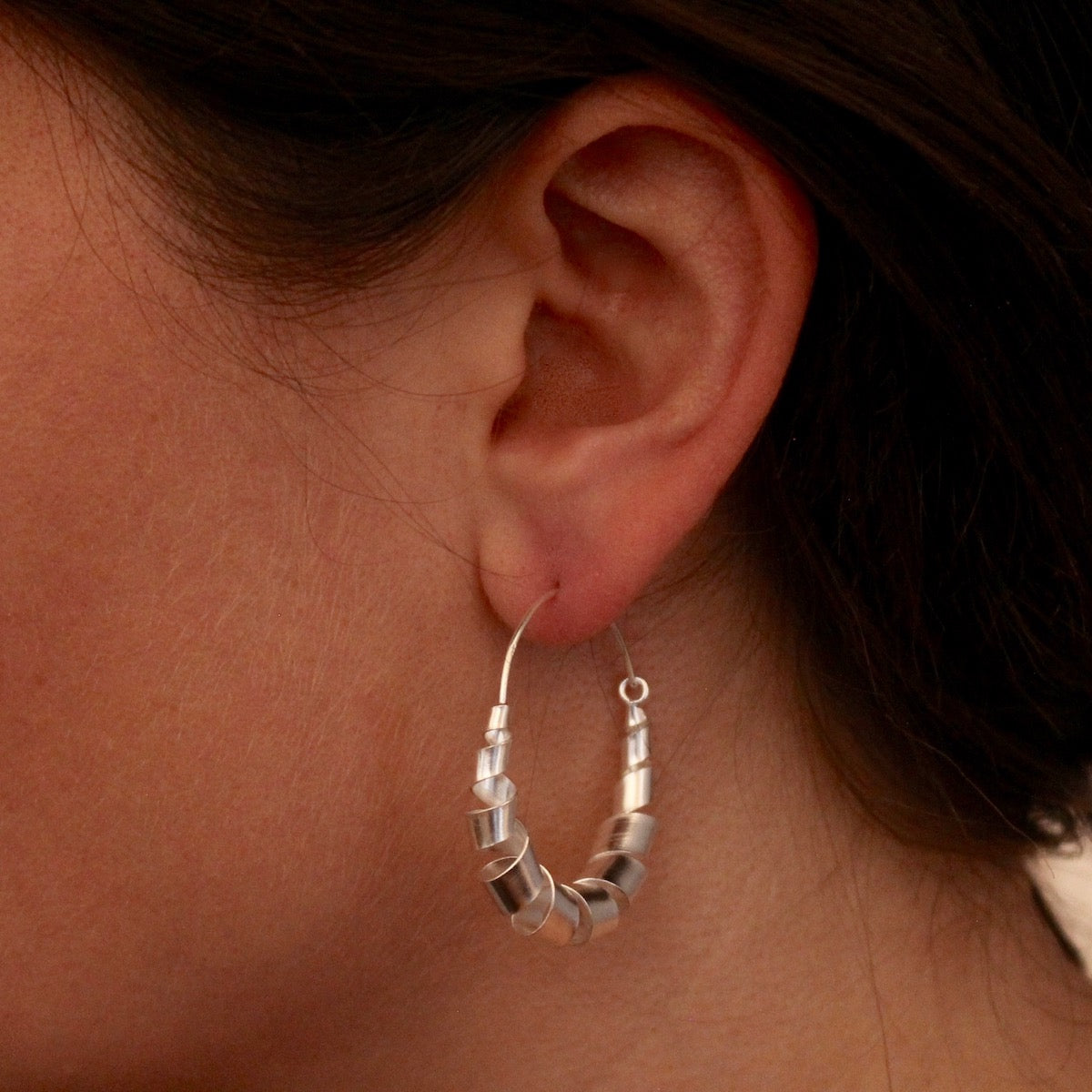 Sterling Silver Ribbon Hoop Earrings - Beyond Biasa