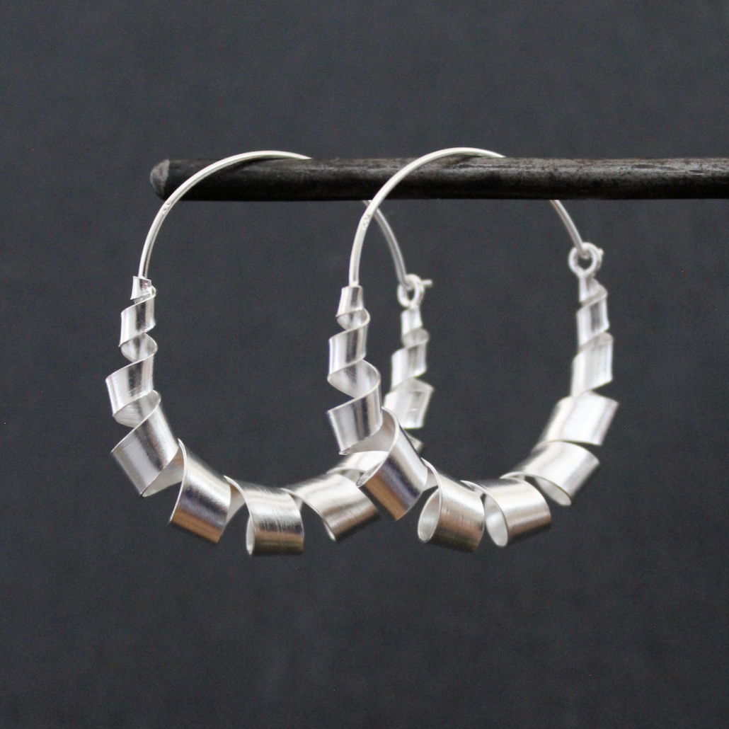 Sterling Silver Ribbon Hoop Earrings - Beyond Biasa