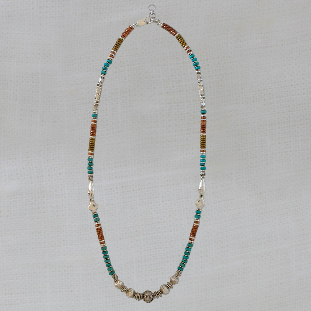 Mixed Metals and Gemstone Feature Bead Necklace - Beyond Biasa