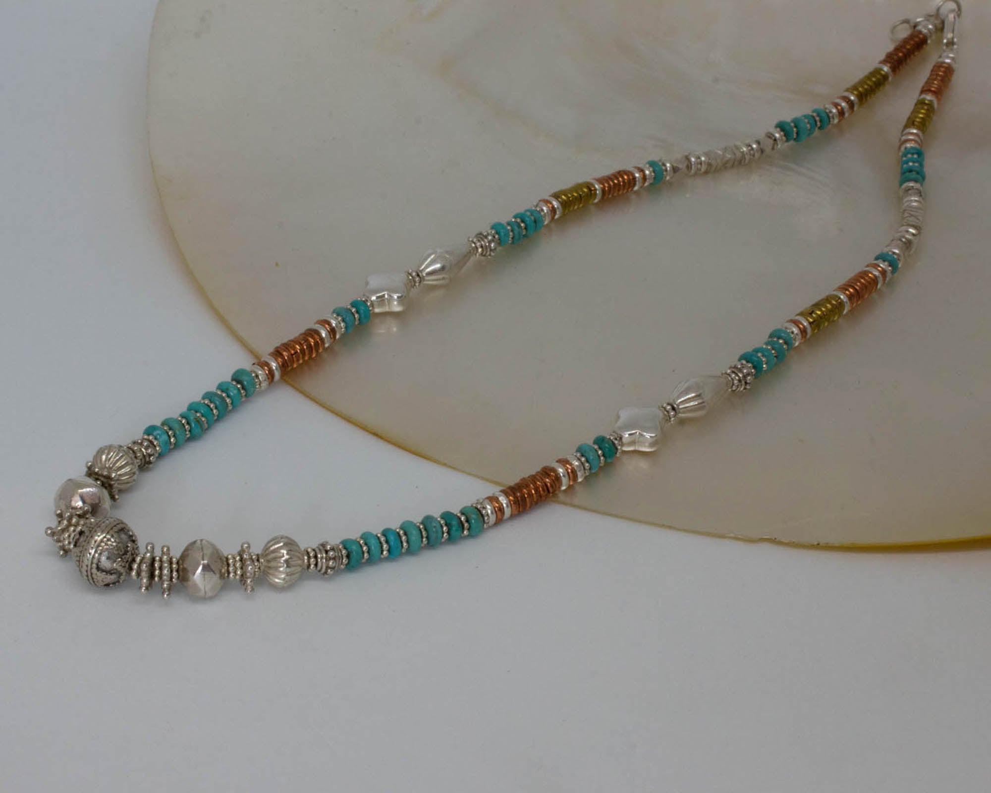 Mixed Metals and Gemstone Feature Bead Necklace - Beyond Biasa