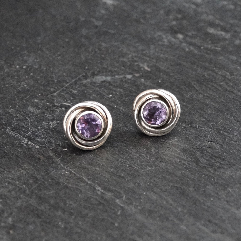 Amethyst and Sterling Silver Nest Stud Earrings - Beyond Biasa