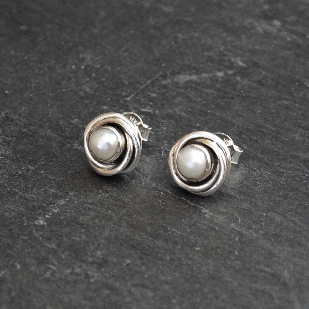 Pearl and Sterling Silver Nest Stud Earrings - Beyond Biasa