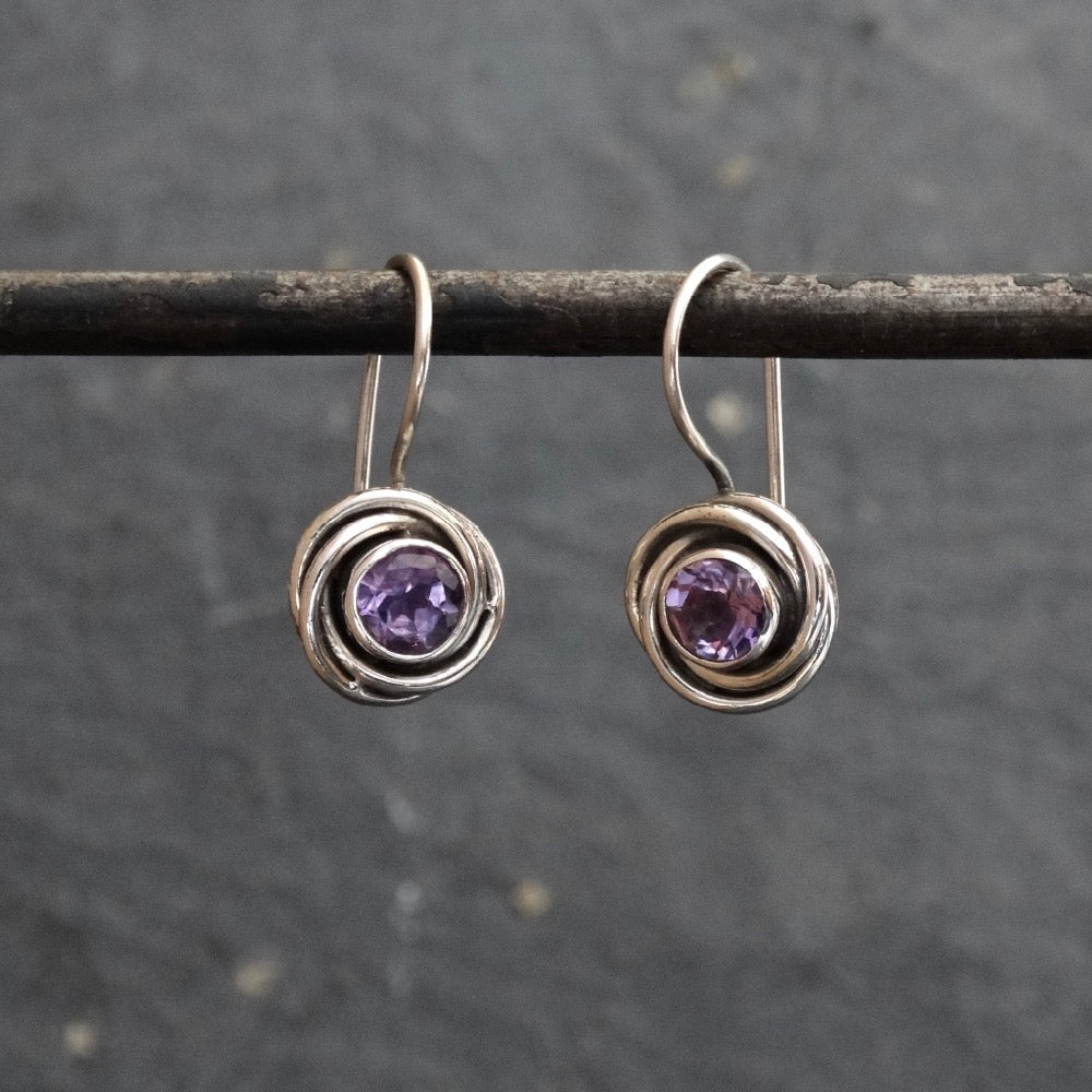 Amethyst and Sterling Silver Nest Drop Earrings - Beyond Biasa