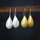 Minimal Teardrop Earrings in Brushed Sterling Silver or Brushed Gold Vermeil - Beyond Biasa